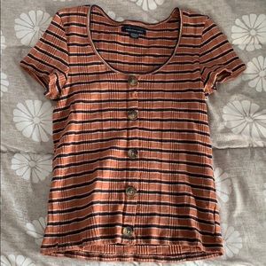 Dark orange/brown and blue stripped shirt